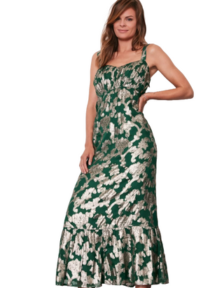 Women’s Metallic Maxi Jacquard Dress in Green/Multi