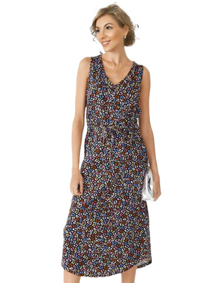 Women's V-Neck Cotton Jersey Midi Dress in Soft Leopard Black/Multi