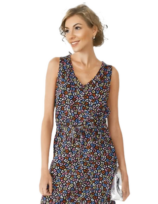 Women's V-Neck Cotton Jersey Midi Dress in Soft Leopard Black/Multi