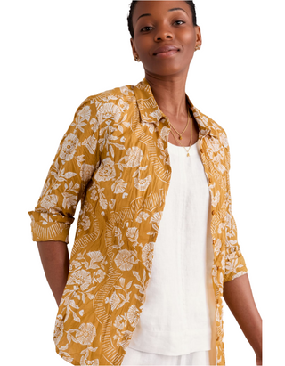 Women's Larissa Organic Cotton Shirt in Meadow Border Dark Sienna