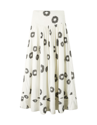 Women’s Cheesecloth Modern Daisy Print Maxi Skirt in White (IMPERFECT)