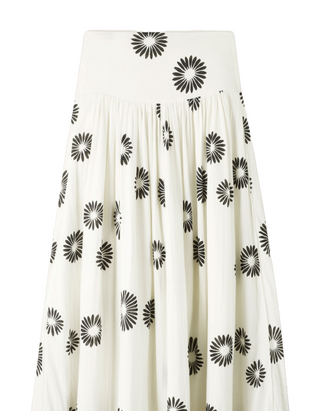 Women’s Cheesecloth Modern Daisy Print Maxi Skirt in White (IMPERFECT)