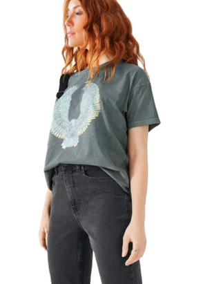 Women's Pastel Eagle Boyfriend T-Shirt in Washed Grey