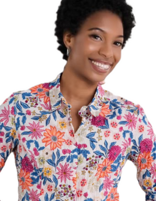 Women's Larissa Organic Cotton Shirt in Pattern Flower Chalk