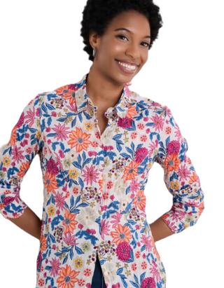 Women's Larissa Organic Cotton Shirt in Pattern Flower Chalk