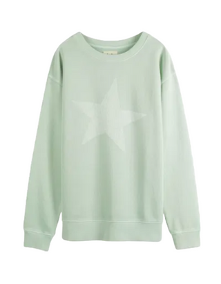 Women's Long Sleeve Crackle Star Oversized Sweatshirt in Green (IMPERFECT)