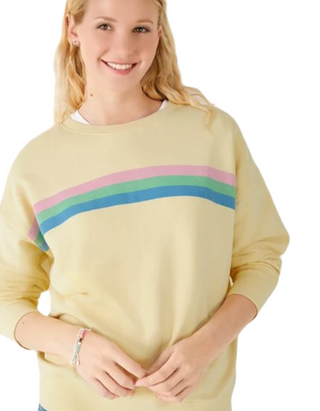 Women's Long Sleeve Aurora Stripe Relaxed Sweatshirt in Yellow Multi (IMPERFECT)