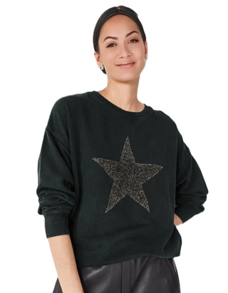 Women's Long Sleeve Remi Rhinestone Sweatshirt in Black Multi (IMPERFECT)