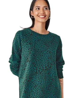 Women's Iiona Leopard Print Sweatshirt Dress in Teal Green