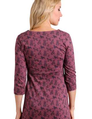 Women's 3/4 Sleeve Moondust Jersey Dress in Crushed Berry (IMPERFECT)