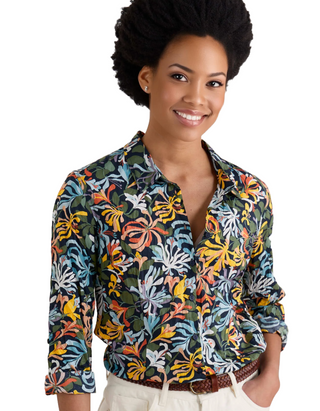 Women's Larissa Organic Cotton Shirt in Honeysuckles Martime