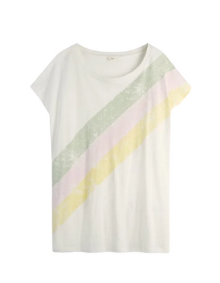 Women's Rainbow Striped Boyfriend T-Shirt in Ecru