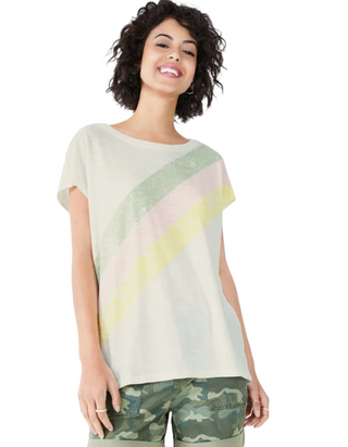 Women's Rainbow Striped Boyfriend T-Shirt in Ecru