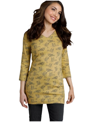 Women's Kimberley Printed Jersey 3/4 Sleeve Tunic in Antique Moss (IMPERFECT)