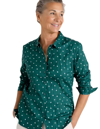 Women's Long Sleeve Cotton Summer Larissa Shirt in Little Sponge Spot (IMPERFECT)