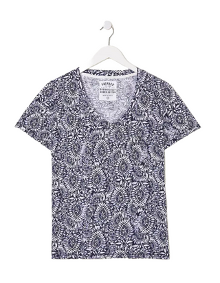 Women's Maggie Watercolour Batik Print T-Shirt in Navy