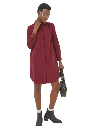 Women's Chester Cord Dress in Dark Red (IMPERFECT)