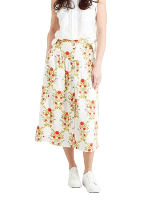 Women's Floral Print Full Midi Skirt in ivory