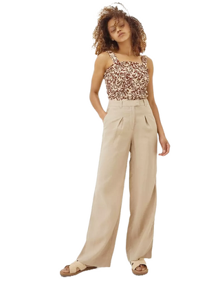 Women's Ives Wide Leg Linen Trousers in Ivory Natural