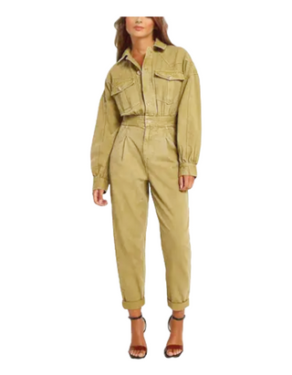 Women's Twill Denim Boilersuit in Khaki Green