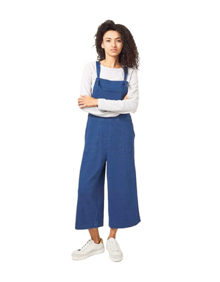 Women's Debbie Jersey Cropped Dungarees in Blue Multi (IMPERFECT)