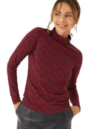 Women's Selina Floral Dot Top in Dark Red (IMPERFECT