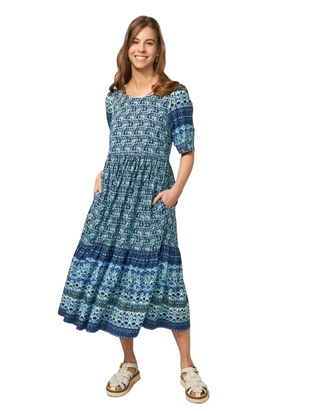 Women's Connie Eco Vero Midi Dress In Blue Multi (IMPERFECT)