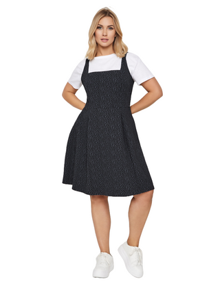 Women's Curve Animal Print Pinafore Dress in Charcoal Grey