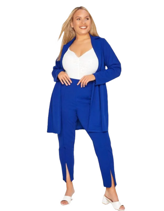 Women's Curve Split Hem Stretch Tapered Trousers in Cobalt Blue