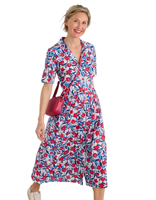 Women's Cotton Charlotte Dress in Waterway Floral Chalk