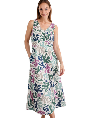 Women's Sky Beyond Sleeveless V-Neck Dress in Sea Frond Chalk