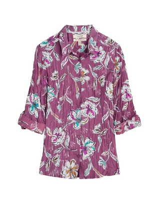 Women's Long Sleeve Cotton Summer Larissa Shirt in Linework Floral Heather (IMPERFECT)