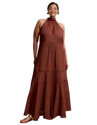 Cotton Voile Halterneck Full-Length Dress