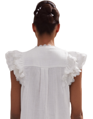 Women's Cheesecloth Ruffle Sleeveless Blouse in White