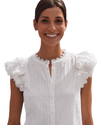 Women's Cheesecloth Ruffle Sleeveless Blouse in White