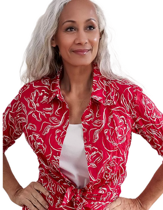 Women's Long Sleeve Cotton Summer Larissa Shirt in inky camellia rudder (IMPERFECT)