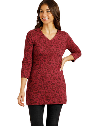 Women's Kimberley Printed Jersey 3/4 Sleeve Tunic in Jester Red (IMPERFECT)