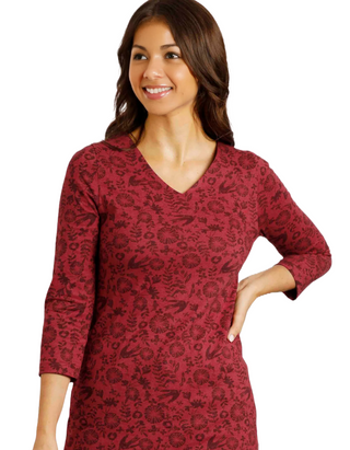 Women's Kimberley Printed Jersey 3/4 Sleeve Tunic in Jester Red (IMPERFECT)