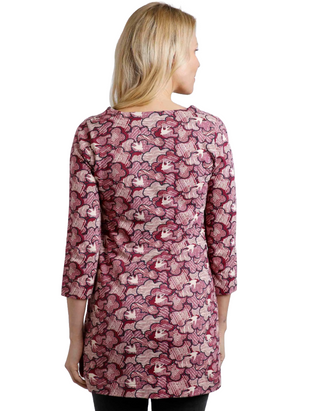 Women's Kimberley Printed Jersey 3/4 Sleeve Tunic in Dark Wine (IMPERFECT)