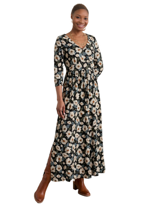 Women's Maggie Maxi Dress in Applique Poppy Onyx (IMPERFECT)