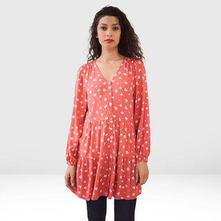 Women's Bella Smock Tunic in Coral (Imperfect)