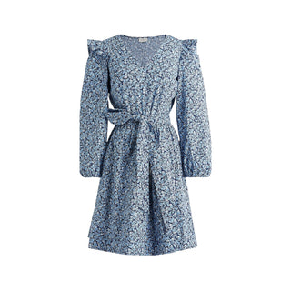 Women's Women's Lightweight Cotton Puff-Sleeve Mini Dress in Blue