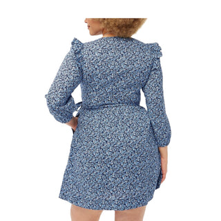 Women's Women's Lightweight Cotton Puff-Sleeve Mini Dress in Blue