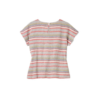 White Stuff Women’s Short Sleeve Linen Tie Top in Pink Stripe