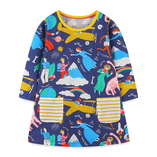 Mini Boden Girl's Elizabeth Print Tunic in Blue Heroine Stripe Pocket (Slightly Defect)