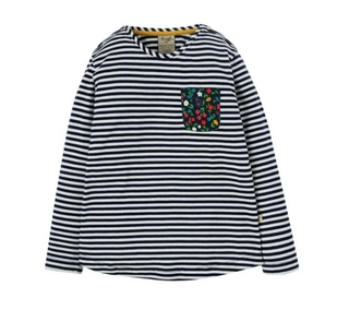 Frugi Girls Pia Pocket Top in Indigo Stripe Garden Life (Slightly Defect)