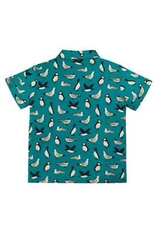 Frugi Boy's Rupert Jersey Shirt in Teal Sea Birds (Slightly Defect)