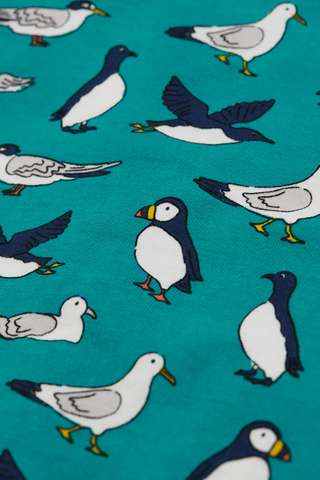 Frugi Boy's Rupert Jersey Shirt in Teal Sea Birds