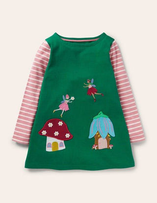 Mini Boden Girl's Fairies Big Applique Pocket Tunic in Green