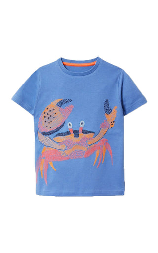 Mini Boden Boy's Underwater Superstitch T-Shirt in Elizabethan Blue Crab (Slightly Defect)